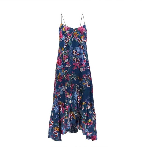 Saloni Floral-Print Midi Dress in Multicolor Rayon - Picture 1 of 6